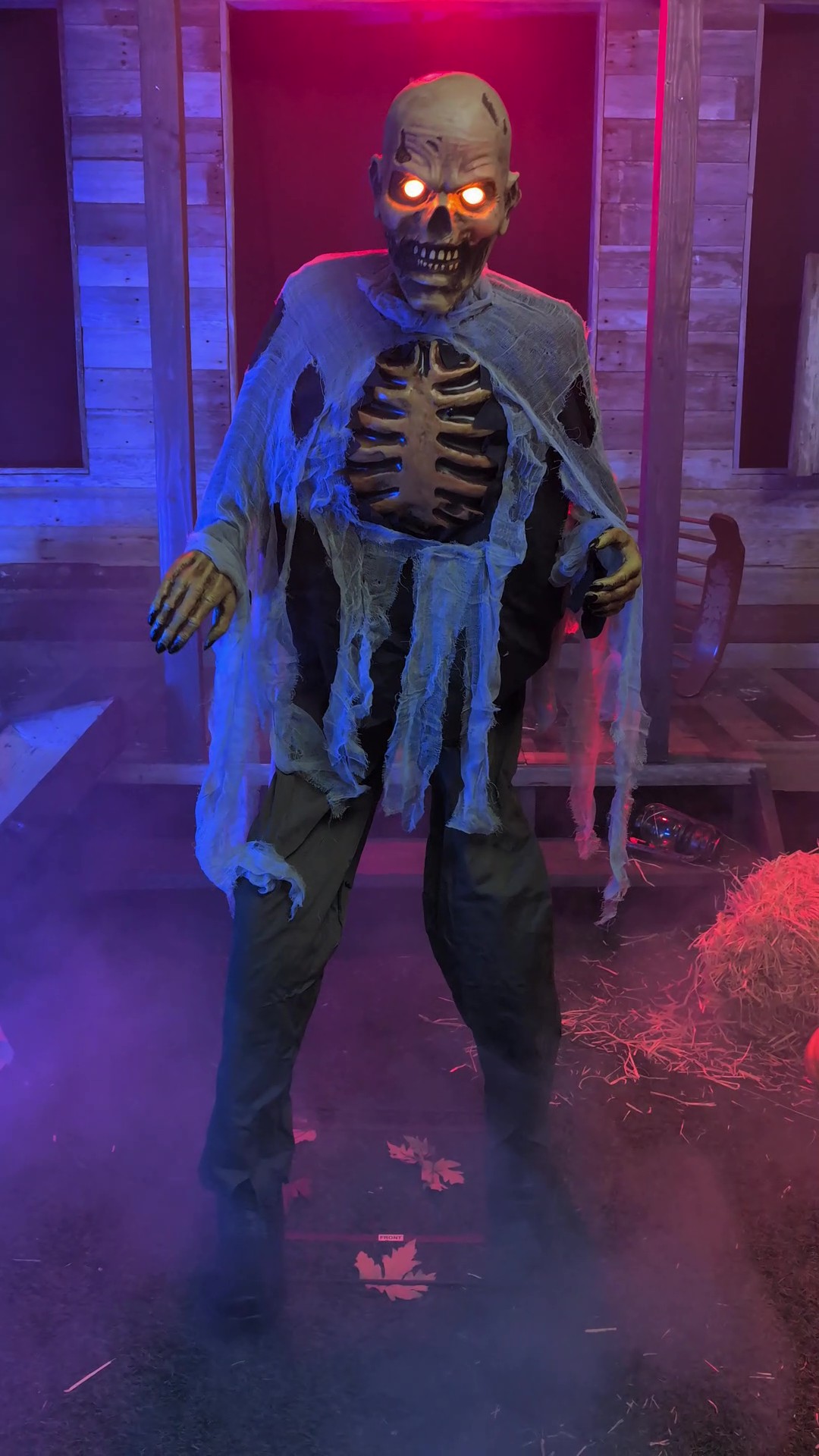 Bring the apocalypse to life with this chilling Animatronic Lumbering Zombie Prop Decoration! With a haunting shuffle, eerie moans, and decayed details, this horrifying figure looks like it just crawled out of a grave. Whether indoors or outdoors, this gruesome zombie is sure to make your Halloween setup look straight out of a horror movie!